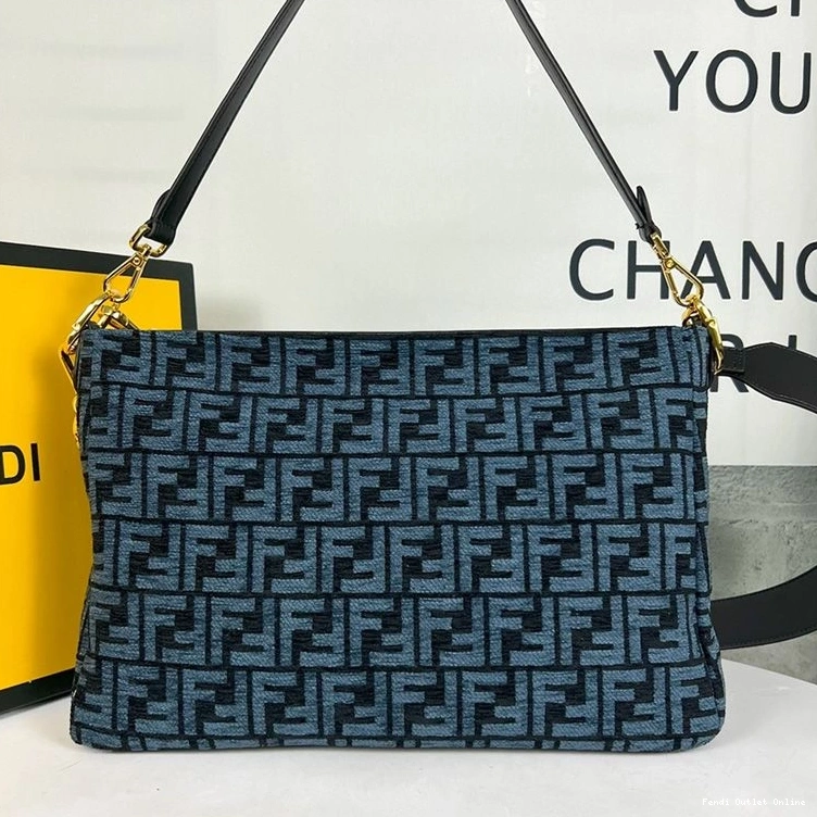 Affordable O'Lock Bag Fabric Tapestry Fendi Shoulder FF Blue In Zip 0717